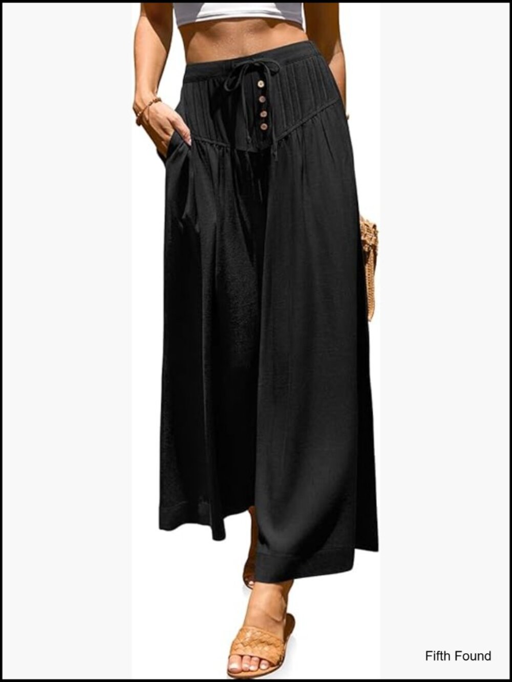 Wide Leg Linen Palazzo Pants High Waisted Drawstring Casual Lounge Travel - Picture 1 of 7